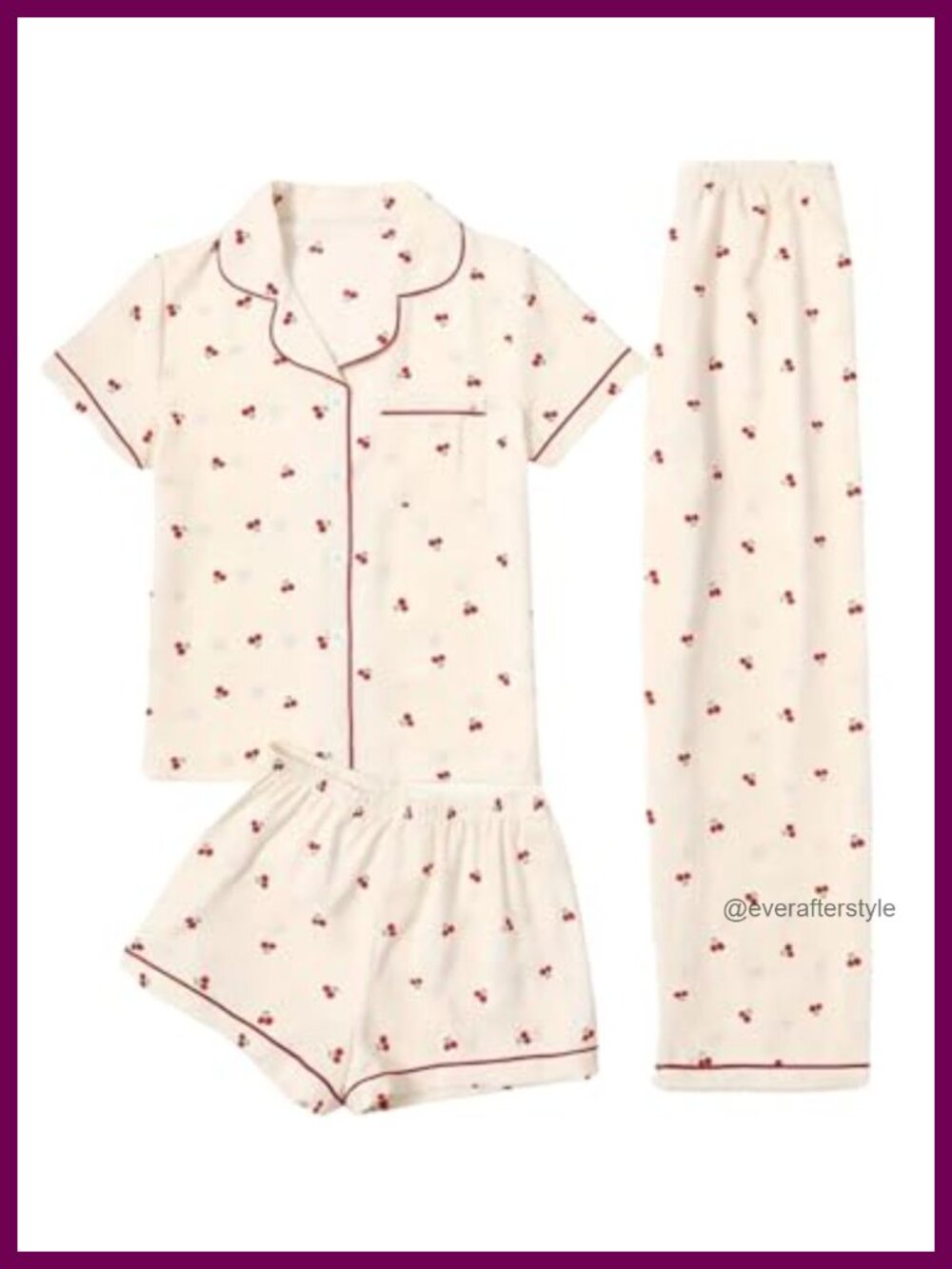 Womens 3 Piece Pajama Set Bow Button Down Shirt Shorts Lounge Sleepwear